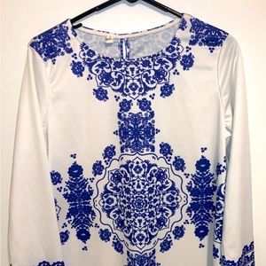 White dress with Blue Design